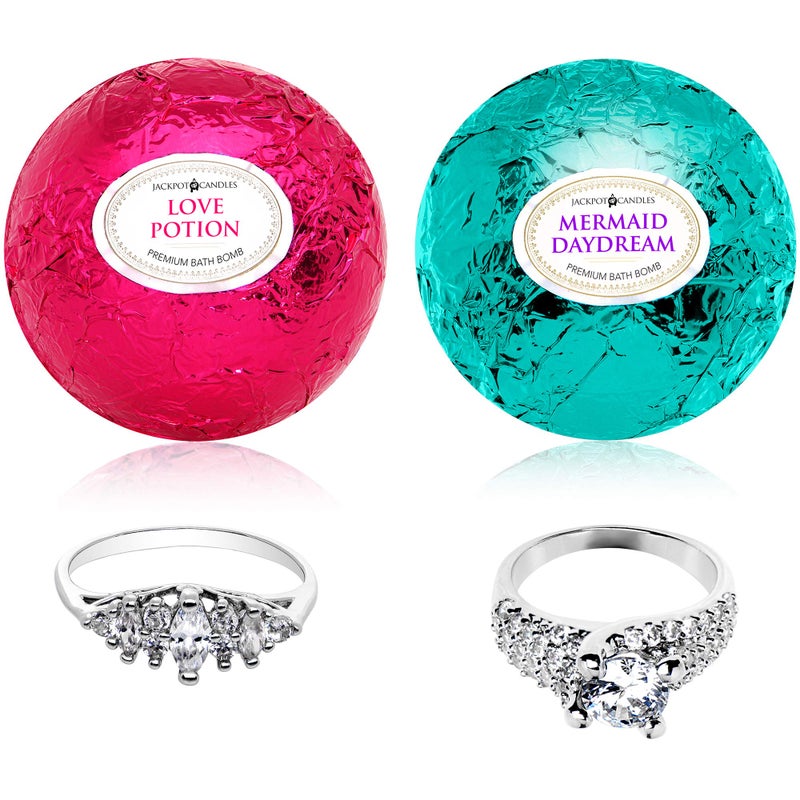Jackpot Candles Mermaid Love Potion Bath Bombs Gift Set of 2 with Size 7 Ring Surprise Inside Each Made in USA - Image 1
